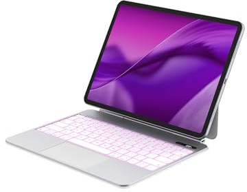 Bettdow Magnetic Keyboard Case for iPad Air 13 M2 2024/M3 2025/iPad Pro 12.9 6th/5th/4th/3rd Gen, UK Layout Lightweight Aluminum Alloy Floating Cantilever Stand Design Keyboard with Trackpad, White