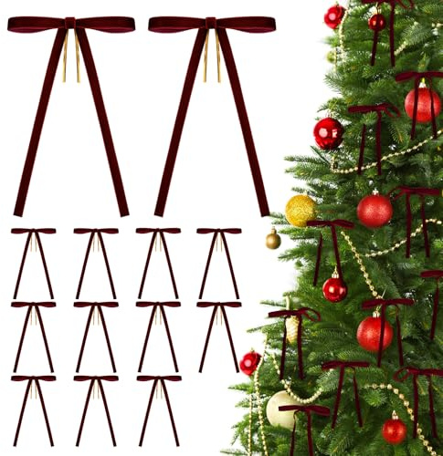 G2PLUS 24 Lazos de Terciopelo de Navidad: Lazos de Regalo con Alambre Burdeos,13x18cm Bowknot para Árbol de Navidad, Corona y Envoltura de Regalos