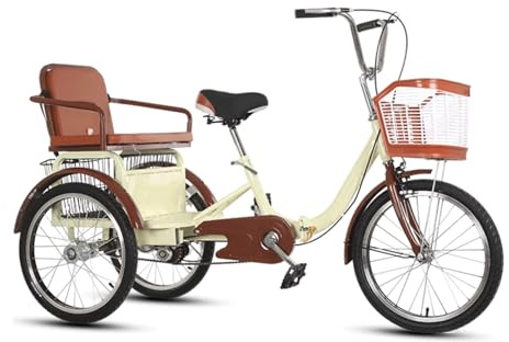 Grandes Triciclos De Pedal,Bicicletas De 3 Ruedas para Salir,Bicicleta Tándem Asiento Trasero,Bicicleta Cruiser General 20in Beige Double