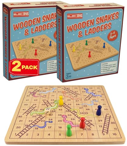 Board Games Snakes and Ladders Wooden Game Board for Kids Family Games with Wooden Pegs and Dice Classic Indoor Travel Games for 2 to 4 Players Fun Learning Activities