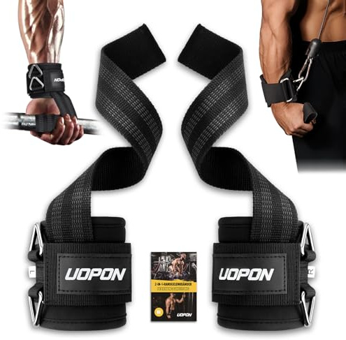 Zughilfen Krafttraining, 2-in-1 Lifting Straps mit Doppel-D-Ring, Anti-Rutsch Zughilfen für Bodybuilding, Kreuzheben, Kabelzugübungen und Fitness - Gym Zughilfen für Herren