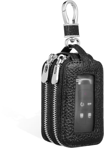 HEMOTON Funda para Llave de Coche de PU Negra Compartimentos Dobles y Cierre de Cremallera, Estuche Compacto Adecuado para Guardar Llaves y Accesorios de Coche