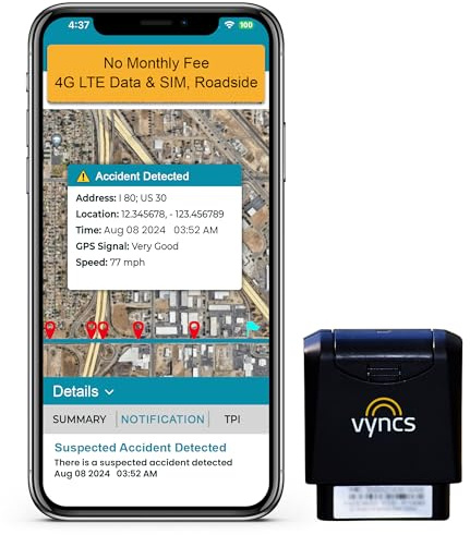 VYNCS Premium: No Monthly Fees GPS Tracker OBD 4G LTE Tracking Device for Cars Vehicle Trips Teen Driver Safety Roadside Assistance VPOBDGPS1