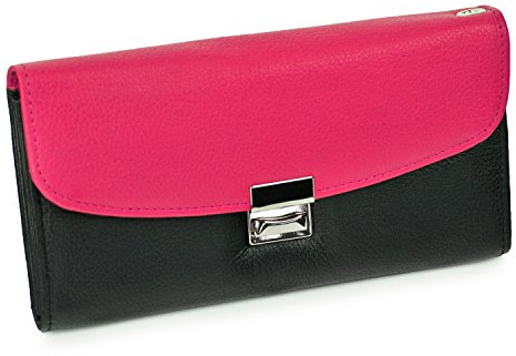 Hamosons â€“ Zweifarbige Profi Kellnerbörse/Kellnergeldbeutel aus Nappa-Leder, Schwarz mit Rosa Pink, Modell 1014
