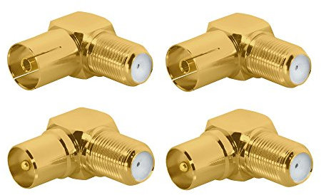 ARLI 4X TV Winkeladapter vergoldet – 2X IEC Stecker + 2 IEC Buchse 9,5 mm auf F-Kupplung | 90° Koax Antennenadapter Set für SAT DVB-T2 DVB-C2