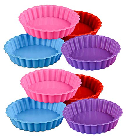 ipobie 8 pezzi Stampo Crostata in Silicone,Mini Pirottini da Forno Riutilizzabili Torta Stampo Rotondo per Cupcake,Pastichieria,Torta e Muffin