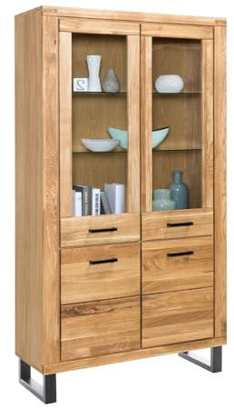 Möbel-Store24 Vitrine Glastür Wildeiche teilmassiv Natur geölt Tiara 110 cm K2343