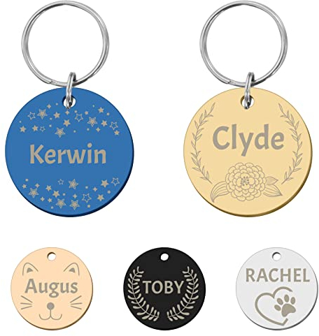 CAMAL Hundemarke mit Gravur, Hundemarke Personalisiert aus Edelstahl für Kleine Große Hunde und Katzen, Plakette mit Gravur, Rund, Knochen, Herz, Pfoten, Viele Optionale Formen