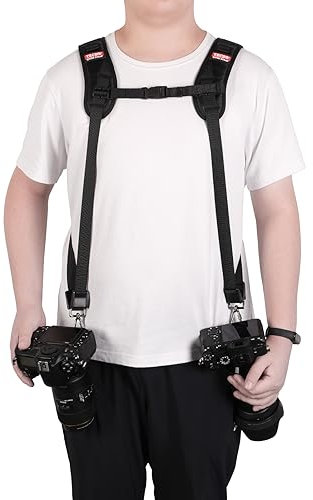 TECDW correa de cámara de doble hombro correa de cámara ajustable de liberación rápida correa de arnés de cámara con correa de seguridad para cámara DSLR SLR