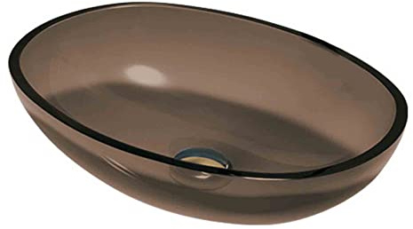 MUSUMI Lavandino da Bagno, lavabo da Bagno Ovale in Vetro temperato da 19 Pollici, lavabo da appoggio Artistico con presina (Marrone)