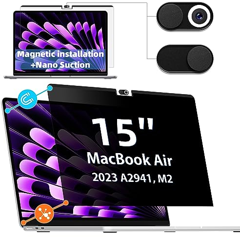 Magnetischer Blickschutzfolie für MacBook Air 15 Zoll 2023-2025 (M2 M3 M4) Abnehmbar Anti Glare Blaulicht Mac Air 15,3 Laptop Privacy Screen Foile Blickschutzfilter Sichtschutzfilter Sichtschutzfolie