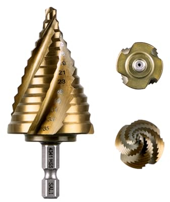 SALI Hss Stufenbohrer [Φ5-35mm,13 Stufen] Vier Spiralnuten Stufenbohrer,Scharfe Kegelbohrer für Metall, Edelstahl, Kunststoff, Holz(4341 HSS)
