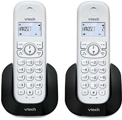 VTech CS1501 Schnurlostelefon Casa Duo, DECT-Telefon mit Freisprecheinrichtung und Anrufblockierung, Doppelladung, Anruferkennung, LCD Display mit Hintergrundbeleuchtung und Tastatur, ECO-Modus, weiß