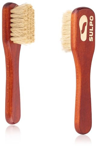 SULPO Spazzola Scarpe applicazione di lucido e creme - Kit pulizia scarpe pelle - Spazzola setole morbide - Pulizia scarpe pelle - Set di 2 - Color naturale