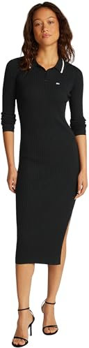 Tommy Jeans Damen Polokleid Midi Beinschlitz, Schwarz (Black), M
