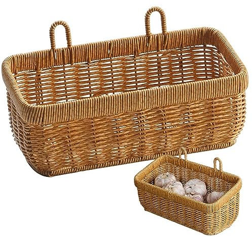 Glixoft Cesta Colgante Tejida para Colgar En Pared, Cesta De Almacenamiento para Granja, Contenedor De Mimbre, Contenedor Decorativo De Cocina para Alimentos Vegetales