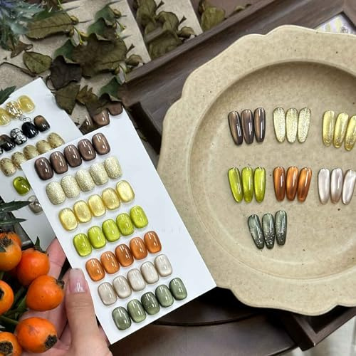 ADHERE Cat Eye Gel Nail Polish Set 12ML, 7 Colors Holographic Cat Eye Glitter Gel Polish Set Orange Brown Fall Nail Gel Polish Kit with Magnet Soak Off LED Nail Art Gel DIY Salon Gifts For Women