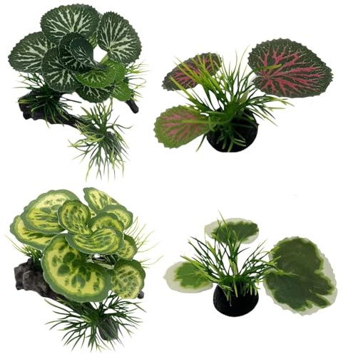 MEISO 4 Pezzi Piante Finte per Acquario - Piante Ornamentali in Plastica, Decorazione per Pesci Rossi, Casa e l'Ufficio