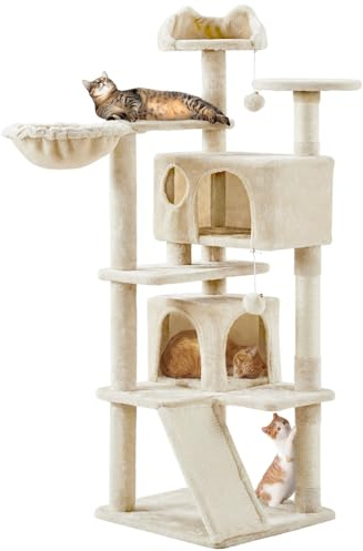 Yaheetech Arbre à Chat Griffoir 145 cm Multi-Niveaux Beige