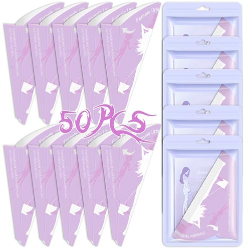 MinXin 50 Pezzi Coni per Pipi Donna USA e Getta,Urinatoio Femminile Portatile in Carta, Impermeabile Pipi in Piedi, Adatto a Donne Incinte, Pazienti, Campeggio, a Prova di Perdite(Viola)