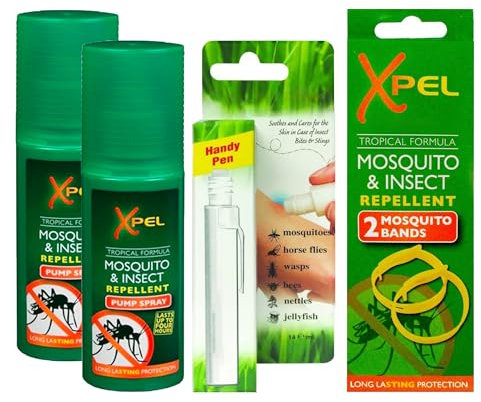 Mosquito Repellent Travel Kit - 2 x Mosquito & Insect Repellent Spray, 1 x Mosquito Handy Pen 14ml & 2 x Mosquito & Insect Repellent Bands, Travel Friendly, Instant Relief, Tropical Formula