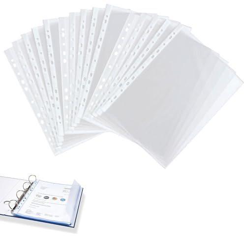 Lot de 100 chemises transparentes A4 avec trous – porte-documents extra épais pour collecte et stockage – feuilles de protection pour bureau, école et maison