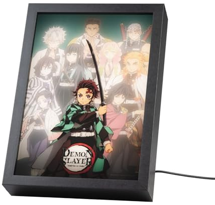 Grupo Erik Cuadro Demon Slayer Manga - Marco Anime Guardianes de la noche Luz Led, Cuadros Decoracion Dormitorios | Lampara Escritorio: 3 Tonos de Luz y 5 Niveles de Brillo, 20x28cm
