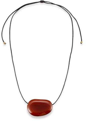 Grozilym Chunky Gold Pebble Pendant Necklace for Women, Minimalist Charm on Adjustable Black Cord, Statement Necklace Jewelry, Large, Stone, Agate