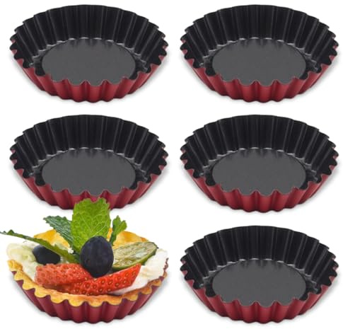 JYXNU 6 Pezzi stampi per tortini, stampini da crostatine, con rivestimento antiaderente, set di teglie da forno, forma crostatine piccole,per mini basi di frutta, mini tartellette,Acciaio al Carbonio