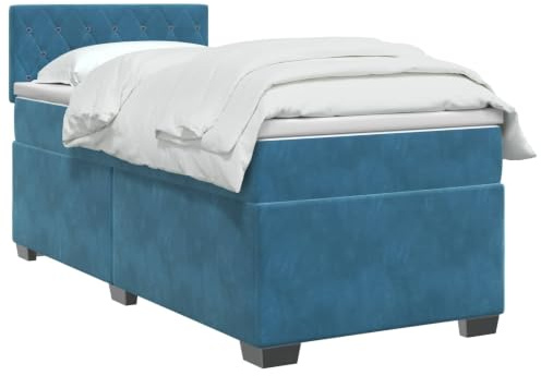 vidaXL Lit boxspring avec Matelas Bleu foncé 100 x 200 cm Velours, Chambre contemporaine, Cadre de lit Moderne, tête de lit Ajustable, Matelas Medium Ferme en Velours