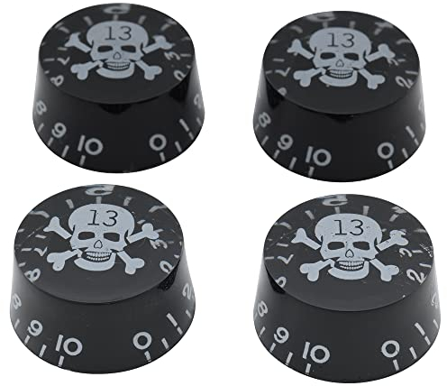 Musiclily Metrisch Gitarre Knöpfe Potiknöpfe Speed Knobs Volume Tone Potikopf für Epiphone Les Paul SG Import E-Gitarre,Schwarz mit Weiß Skull(4 Stück)