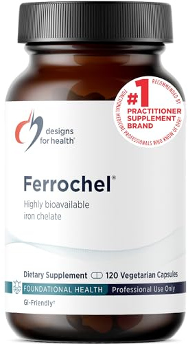 Designs for Health Iron – Vital for Energy Production, Immune & Brain Health, High Absorption Ferrochel Chelated Iron for Women & Men as Ferrous Bisglycinate Chelate – Pregnancy Safe (120 Vegan Caps)