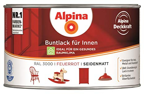 Alpina Buntlack für Innen - RAL3000, 300 ml, Feuerrot, Seidenmatt