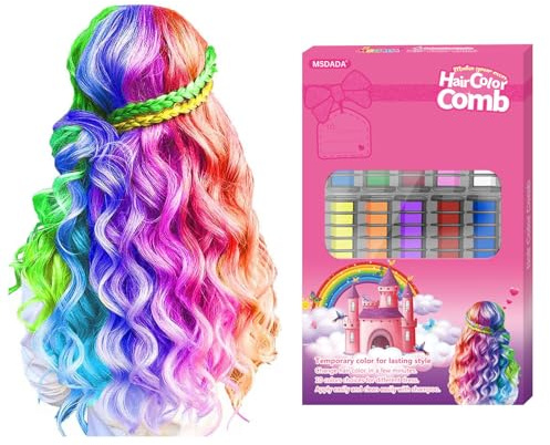 MSDADA 10 Color Hair Chalk for Girls Washable - Gifts for 6 7 8 9 10 11 12 13 14 Year Old Girl - Hair Chalk Comb Temporary Hair Color Dye Paint for Kids - Teen Girl Gift Hair Stuff Accessories