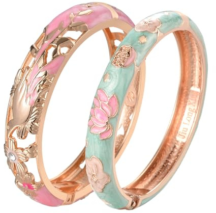 UJOY Cute Floral Pattern Bracelets for Women, Lovely Enamel Bangle for Lady keepsake Childrens Vintage Jewellery keepsake Pink & Green Magnetic Couple Bracelets
