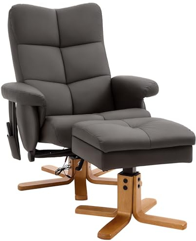 Homcom,Sillón de masaje con reposapiés, función de calefacción, 145 ° de inclinación, poliuretano, 3 colores, 80x86x99 cm, espuma, madera., marrón oscuro, B80xT86xH99 cm, B80xT118xH83 cm