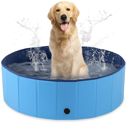 SEDOL Foldable Dog Pool – Portable PVC Pet & Kids Paddling Pool with Drainage Valve – Non-Slip Outdoor Bath for Summer Heat Relief in Garden, Patio, Beach – Quick Fold & Easy Store L(120×30cm)