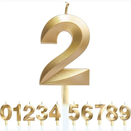Polly Online Gold Glitter 3D Number Candles for Birthday, Wedding, Anniversary & Graduation Parties