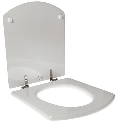 Asiento de inodoro diseñado para Roca Hall de madera de poliéster con cremallera inoxidable - Color: blanco - Cierre: normal