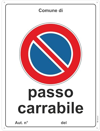 pubblimania PASSO CARRABILE Cartello divieto di sosta in metallo alluminio completo di Fori per Installazione (Cm 20x30)