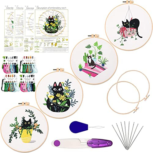 MINGHAM Kit de Broderie Débutants Complet avec Cadre - Fil Coton, Toile, Aiguilles - Idée Cadeau Creative DIY, Artisanat à la Main pour Adultes et Enfants