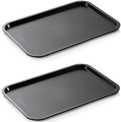 PHCOMRICH 2X Tabletts,Hygienische Kunststoff-Paletten für die Gastronomie – Robust, Leicht zu Reinigen & Perfekt für Küche, Lager und Transport,35 x 27 cm,schwarz