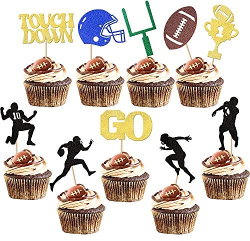 SYKYCTCY 30 Pack British Rugby Ball Cupcake Toppers Football Touchdown Cupcake Picks Soccer Player Cupcake Decorations for Super Rugby Sports Theme Men Boys Birthday Party Supplies…