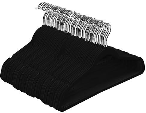 +30Club Kleiderbügel Samt - Anti-Rutsch-Kleiderbügel rutschfest Anzugbügel - Samtbügel Kleiderbügel 360° Silver Rotation (50 STK. - kleiderbügel schwarz)