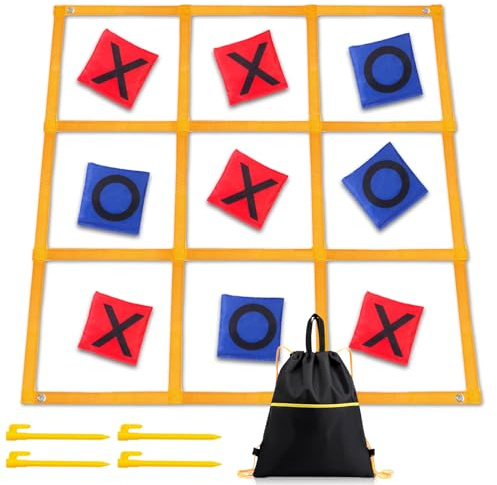 Gocasmus Tic Tac Toe Game - 4ft x 4ft Outdoor Yard Giant Tic Tac Toe for Backyard, Camping, Lawn, Portable No Assembly Outdoor Bean Bag Toss Game for Family and Kids