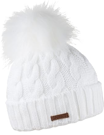 Sabbot Linda Cable Knit Faux Fur Bobble Hat (Vegan Friendly) (White)