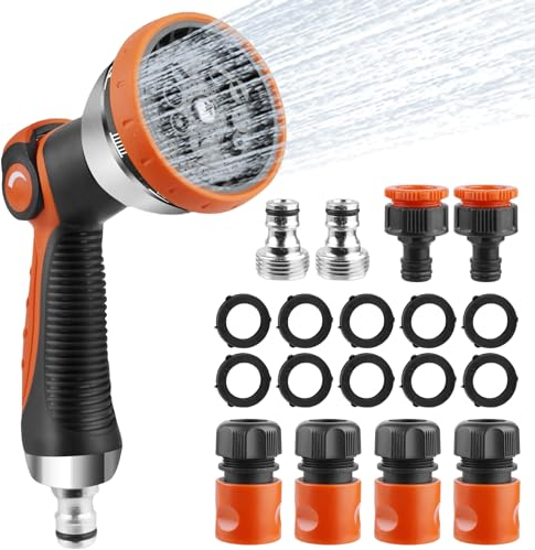 Gartenbrause Anzug, Garten Handbrause Metall Garten Spritzpistole mit 10 Bewässerungsmuster, Einstellbarer Wasserdurchfluss Bewässerungsbrause für Bewässerung, Autowäsche, Haustierdusche