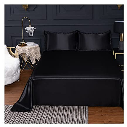 RUZGAR Satin Bettlaken Betttuch Haustuch Glatte Laken ohne Gummizug in Mikrofaser Schwarz Grau Weiß 1er Pack 120x230cm 180x230cm 230x250cm (Color : Black, Size : Flat Sheet 120x230cm)