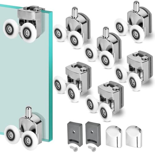 8 Pcs Shower Door Rollers 23mm Shower Door Wheels Replacement Shower Door Runner Screen Rollers for Enclosures, Bathroom Curved Sliding Doors, Fits 4-6mm Glass