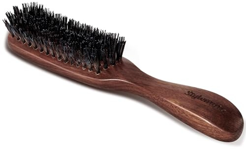 Brosse à cheveux en nylon pour homme, brosse à cheveux épais et fins, brosse à cheveux lisse avec poils rigides et poignée en bois de noyer pour lisser, démêler et coiffer, brosse à barbe pour peigner